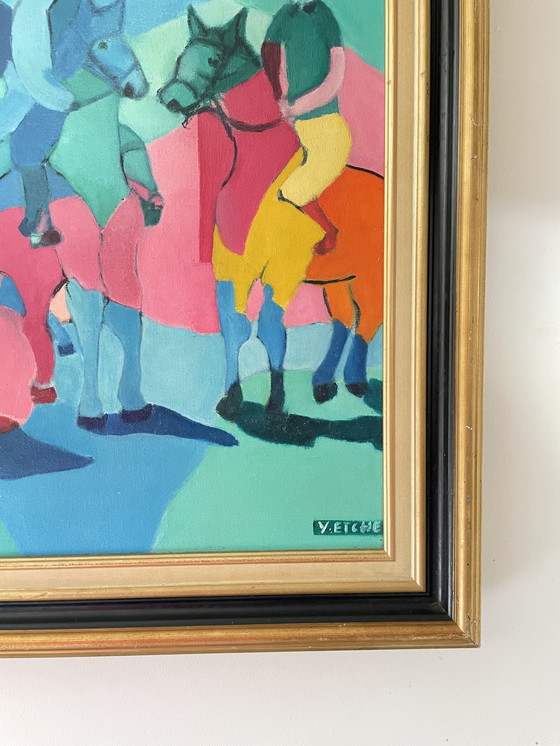 Image 1 of Abstract oil on canvas - Equestrian scene