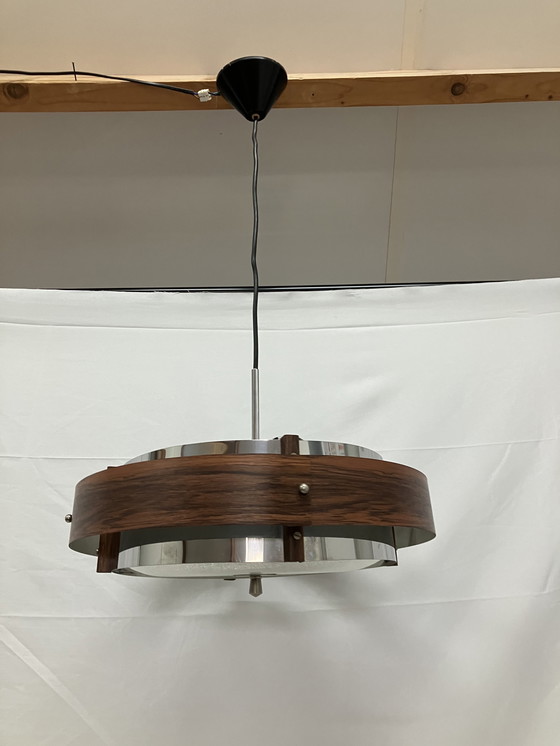 Image 1 of Vintage teak look Scandinavisch space age design hanglamp