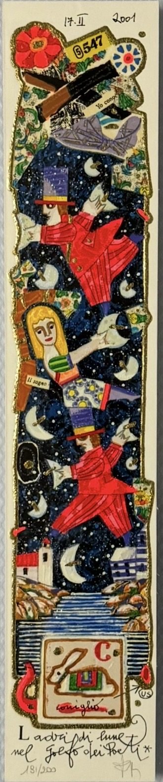 Francesco Musante Screen Print 10x50 cm, Moon Thieves, Framed, Lithographs & prints, Paper, Wood, Multi Color (photo 4 of 5)