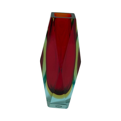 Murano Glass - Flavio Poli - Sommerso - Geometric Design, Red and Blue - Faceted - Marked at the Bottom
