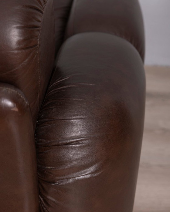 Image 1 of Een paar vintage bruine leren fauteuils uit de jaren 70, ontworpen door Ceriotti.