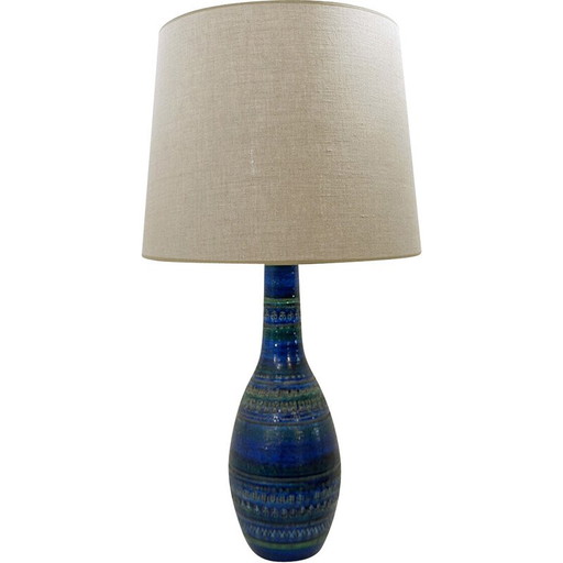 Lámpara de mesa vintage de cerámica "azul Rimini" de Aldo Londi para Bitossi, años 60