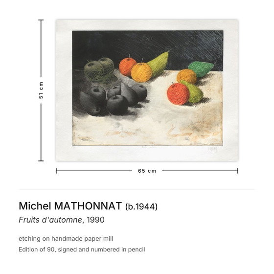 Michel MATHONNAT Gravure Signée Fruits d'automne 1990 – Lithographies et sérigraphies, Paper (photo 3 of 5)