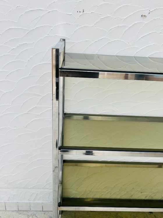 Image 1 of Designplank van chroom en rookglas in Italiaanse stijl uit de jaren 70.