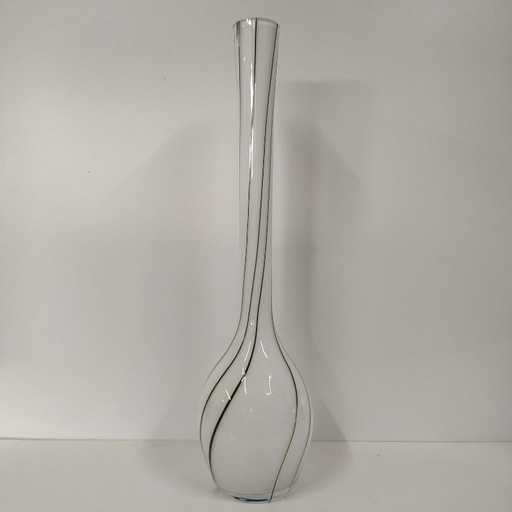 Tall handmade designer vase with black applied 'glass' lines
