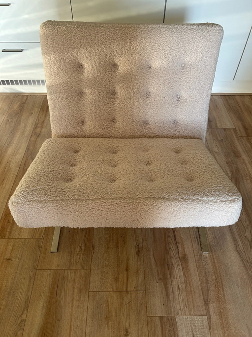 Bijzondere Barcelona-stijl fauteuil – custom teddy bouclé ✨