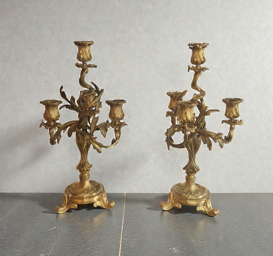 Image 1 of Pair of gilt bronze candelabra – Louis XV style – 19th century