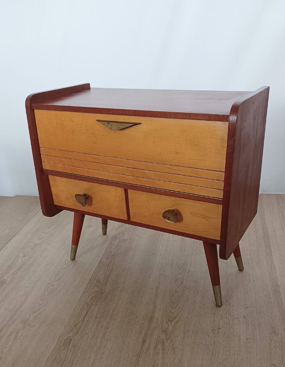 Charming Fifties Hall Cabinet – DKS kleinmoebel, Nightstands, Wood, Brass (photo 5 of 8)