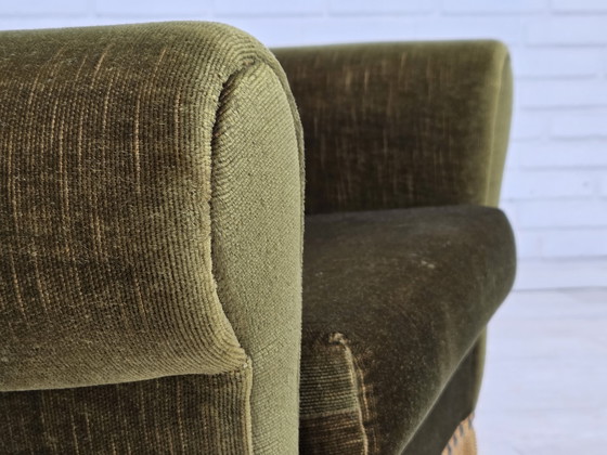 Image 1 of 1970s Danish Lounge Chair, Low, Furniture Velour, Ash Wood Legs