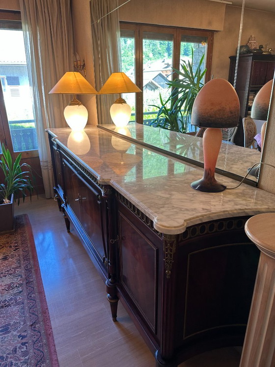 Credenza (enfilade) in stile Luigi XVI, Credenze con vetrina, Legno, Marmo, Multicolore (foto 7 di 8)