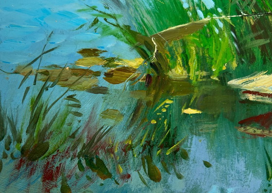 Image 1 of Original Oil Painting Coastal River Landscape Good fishing catch