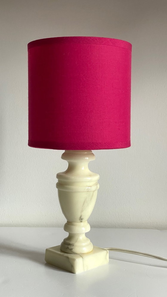Image 1 of Vintage Marble and Fuchsia Fabric Lamp