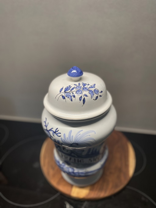 Delft blue apothecary jar with lid