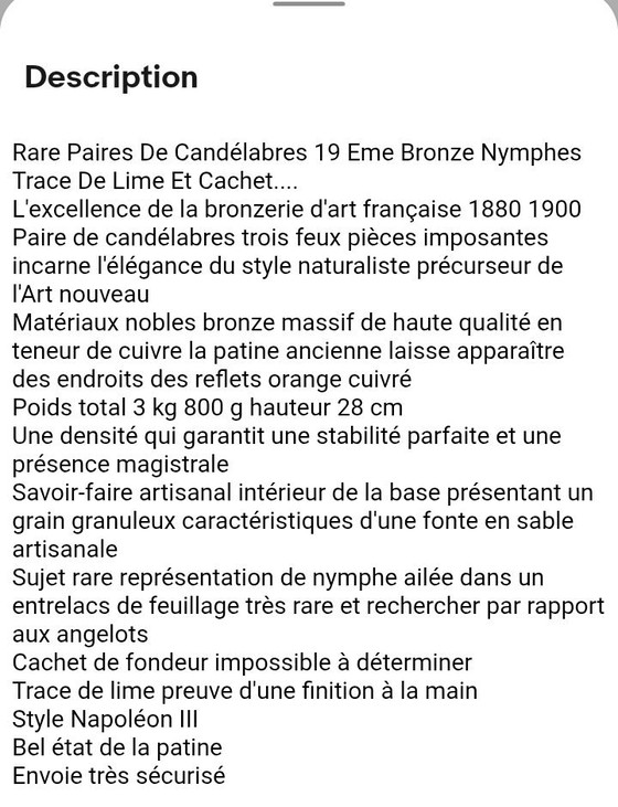 Image 1 of Rara coppia di candelabri in bronzo massiccio del XIX secolo con ninfe, segni di lima, marchio di fonderia, fusione in sabbia