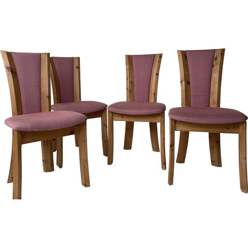 Set of 4 vintage dining chairs in pine and fabric, Denmark 1980