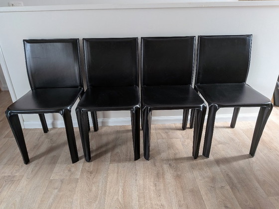 4 vintage Arper Italiaanse eetkamerstoelen uit de jaren 80/90, bekleed met zwart hard leer (in de stijl van (photo 22 of 22)