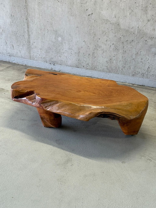 Vintage brutalistischer Couchtisch aus Wabi-Sabi-Walnussholz