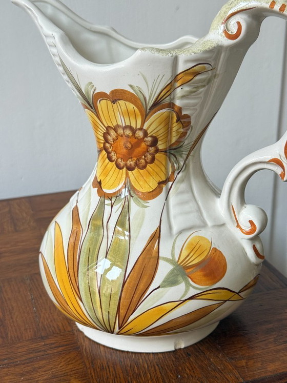 Image 1 of Vintage Italian Bassano Ceramic Hand-Painted Pitcher