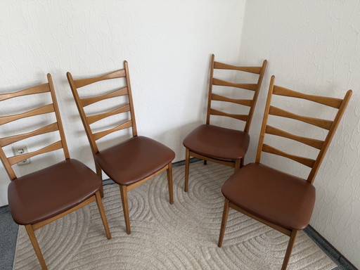 4* Mid-Century Stühle, Massivholz, Danish Style, Leiterrücken