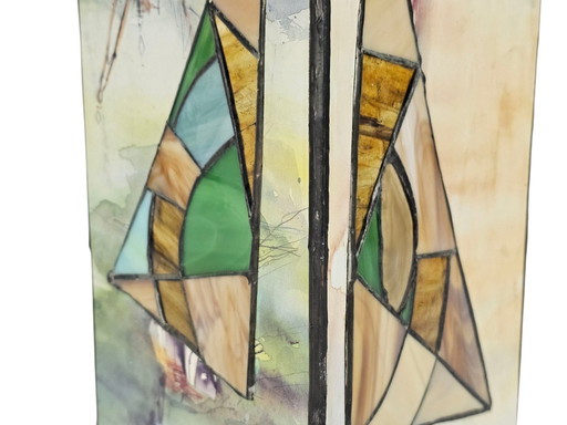 Tiffany table lamp - Sailboat - stained glass - 3rd quarter 20th century