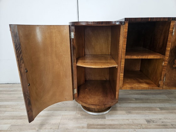 Image 1 of Art Deco dressoir van walnoot en wortelhout met aluminium onderstel, 1940