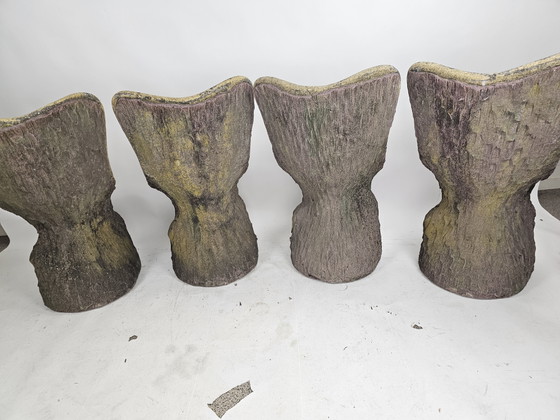 Image 1 of Set of 4 garden chairs stone tree stump