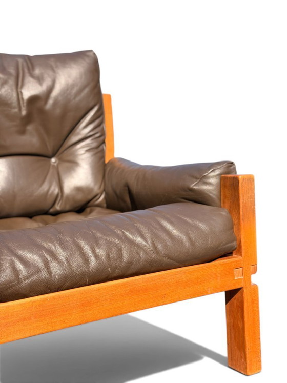 Auténtico conjunto de salón Pierre Chapo: sofá S32 y sillón S15 - Olmo y cuero (años 60) – Zona de estar (photo 10 of 23)
