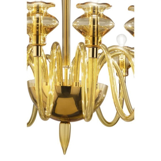 Image 1 of Lampadario moderno di lusso in vetro di Murano con finitura ambrata