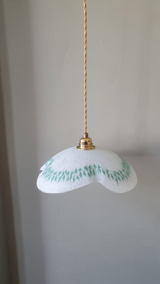 Grande (30cm) Suspension Vintage en Verre en forme de feuille – Métal (photo 7 of 20)