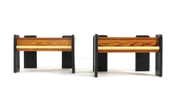 Image 1 of Set of 2 pine bedside tables vintage brutalist