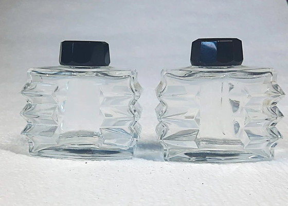 Image 1 of (W002) Set da menage in cristallo di Boemia Art Déco vintage – Dettagli in vetro nero, anni '30