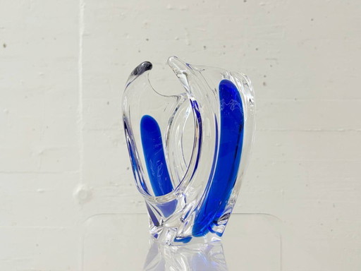 Vase en cristal de Murano à décor bleu, Italie, années 1970