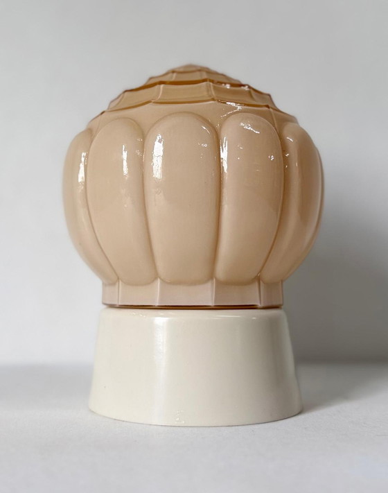 Image 1 of Vintage Thabur plafondlamp roze Art Deco bloemknop