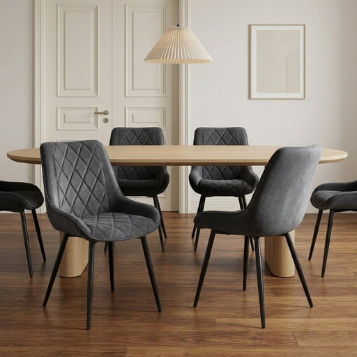 6er Set Premium Stühle in Grau mit Metallbeinen Bequeme Polsterstühle Samt