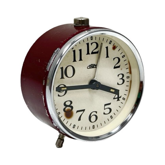 Image 1 of Burgundy PRIM Vintage mechanical alarm clock, FUNCTIONAL, Czechoslovakia, 1960s.