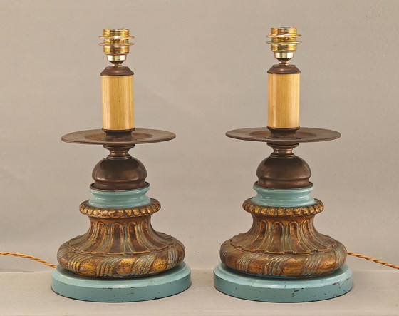 Image 1 of Una coppia di basi per lampade fiorentine d&#39;epoca