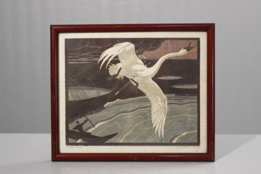 Norbertine Bresslern-Roth (1891-1978) "Der Schwan" 1927 Impression au bloc signé