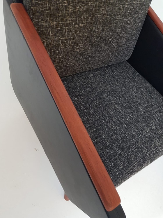 2 Vintage Danish Faux Leather Armchairs, Newly Upholstered Cushions – Skai, Wood (photo 14 of 15)