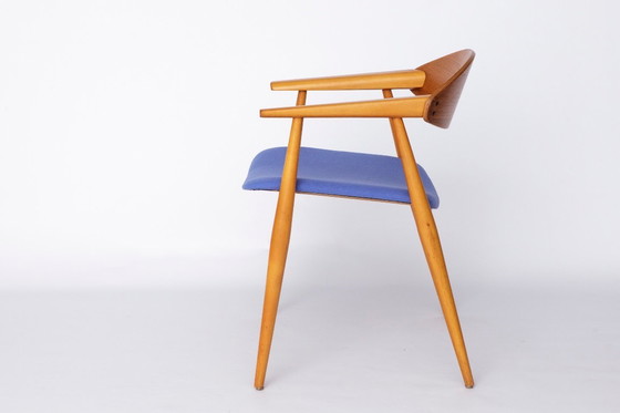 Image 1 of Poltrona vintage, design tedesco anni '60 - faggio e teak, rivestimento blu