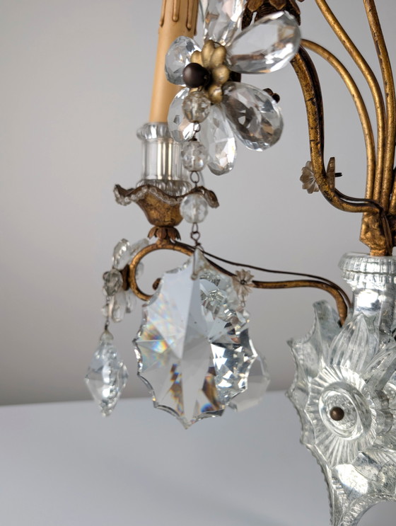 Image 1 of Großer italienischer Wandleuchter aus geschliffenem Kristall, Stil Maison Baguès, 1950er Jahre
