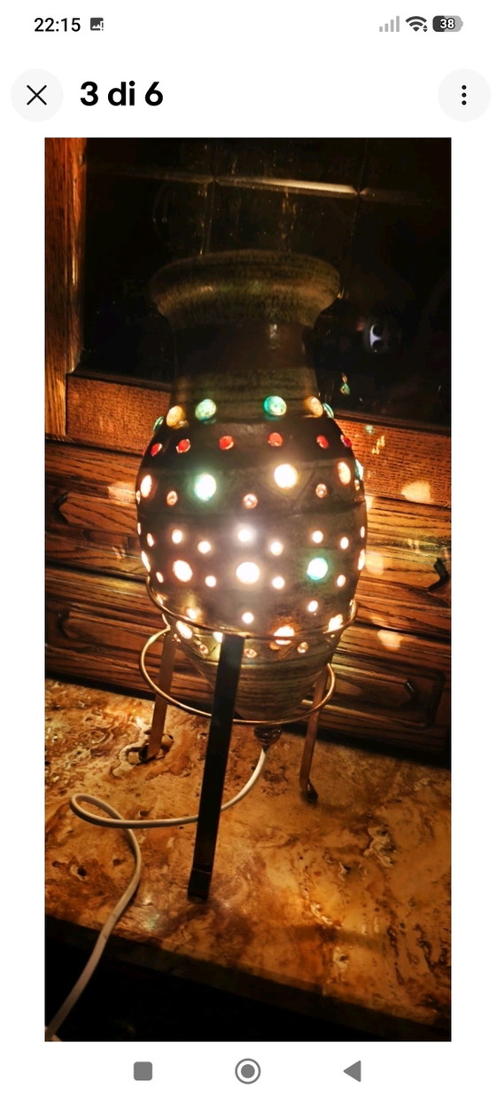 Ancient and evocative oriental terracotta lamp, total height 37 cm – Table lamps, Ceramic, Glass (photo 3 of 7)