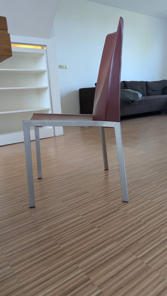 Image 1 of 6 Italiaanse design eetkamerstoelen Leer & RVS