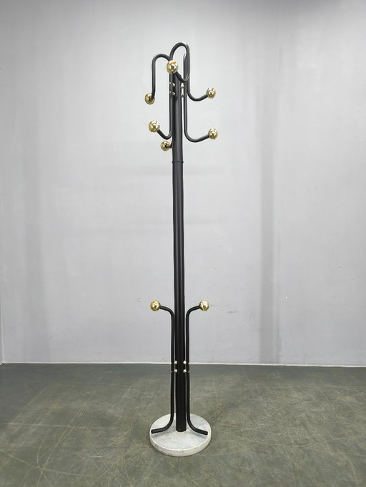 Italiaanse kapstok uit het midden van de 20e eeuw, zwart metaal, plastic en steen, jaren 70