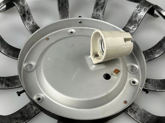 Image 1 of 60s 70s Brutalistische wandlamp of plafondlamp van ijzer & glas design