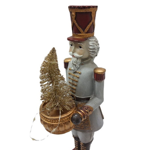 Vintage-Inspired Nutcracker Figurine with Illuminated Christmas Tree– 31 cm Tall
