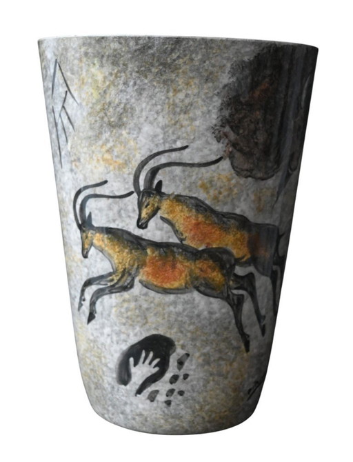 Vaso Vallauris, anni '50 – Decoro preistorico "Lascaux" – Decorazione dipinta a mano – H. 26,5 cm