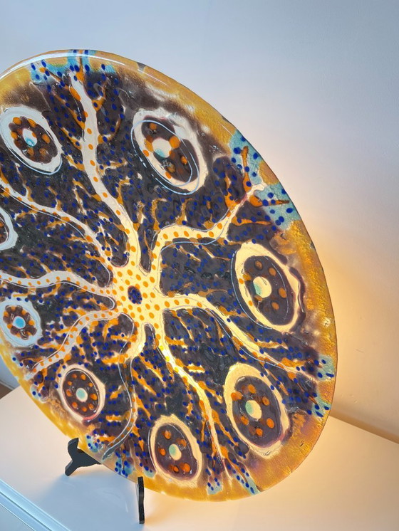 Image 1 of Gran cuenco escultórico de vidrio fundido hecho a mano – pieza única de arte contemporáneo – Ø 53,5 cm