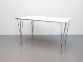 Tavolo da pranzo vintage / metallo legno / bianco rettangolare / Fritz Hansen – Tavoli da pranzo (photo 2 of 5)