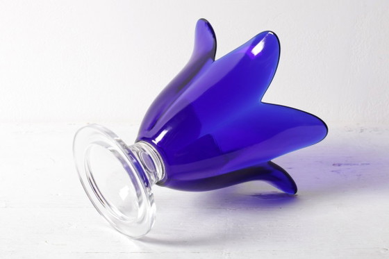 Image 1 of Cobalt Blue Vintage Glass Vase / Mid-century Tulip Flower Vase / Studio Nova / Portugal / 1980s
