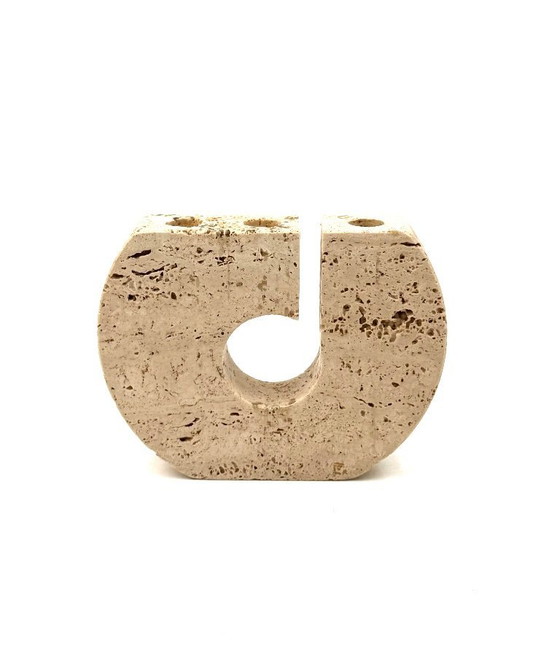 Image 1 of Enzo Mari, brutalistische travertijnen kandelaar, Fratelli Mannelli Italië 1970